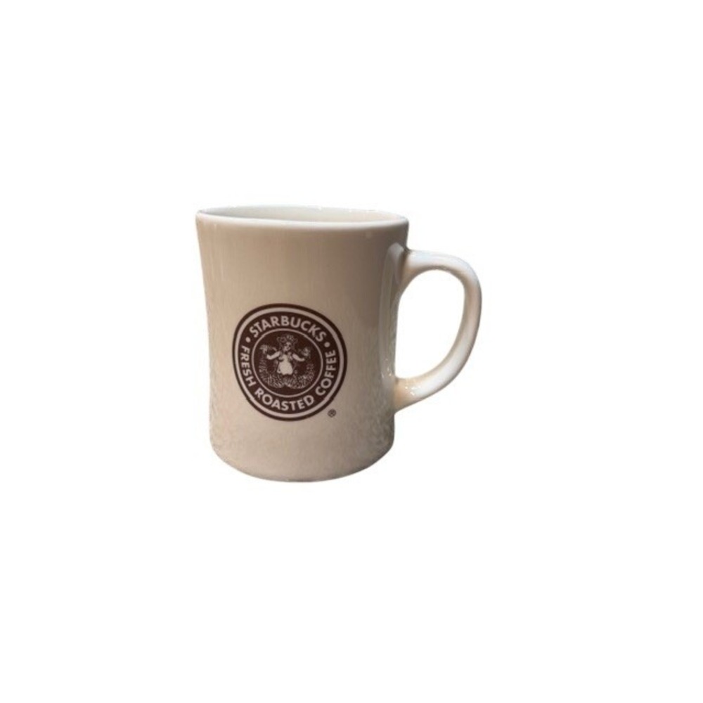 Starbucks 2008 Vintage & Modern Dual Logo Siren Coffee Mug Cream 16oz Ceramic